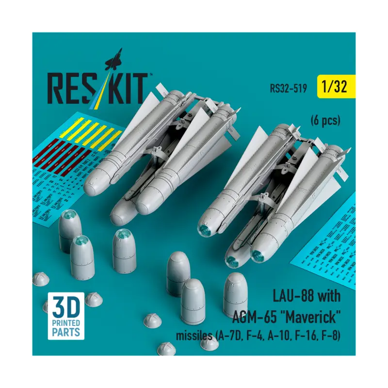 Koop Vandaag LAU-88 with (2 pcs) AGM-65 'Maverick' missiles (6 pcs) (A-7D, F-4, A-10, F-16) (3D Printed)