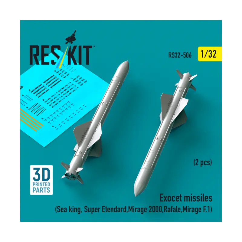 Seizoensaanbieding Exocet missiles (2 pcs) (Sea King, Super Etendard, Mirage 2000, Rafale, Mirage F.1) (3D Printed)