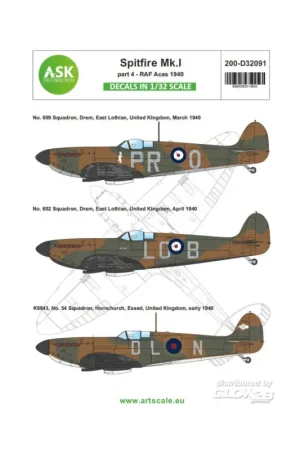 Decal Spitfire Mk.I early part 4 - RAF Aces 1940 Aanbieding