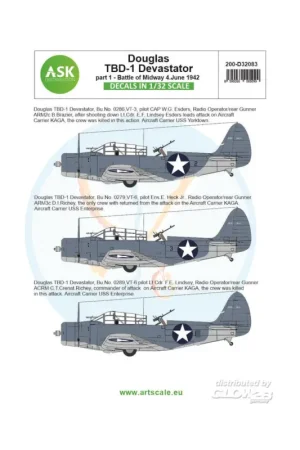 Decal Douglas TBD-1 Devastator part 1 - Battle of Midway 4. June 1942 Nieuw