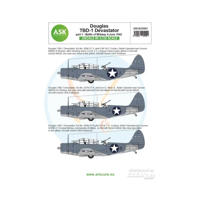 Decal Douglas TBD-1 Devastator part 1 - Battle of Midway 4. June 1942 Nieuw