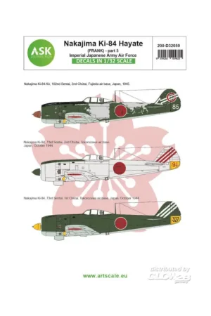 Gereduceerde Prijs Decal Nakajima Ki-84 Hayate (Frank) part 5 - Imperial Japanese Army Air Force