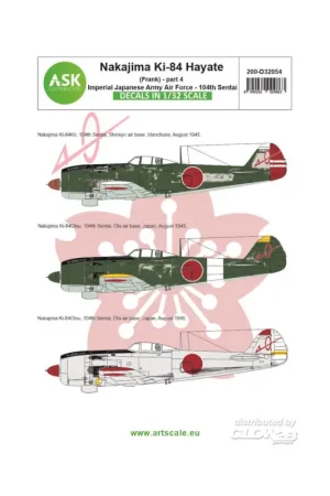 Snelle Levering Decal Nakajima Ki-84 Hayate (Frank) part 4 - Imperial Japanese Army Air Force 104th Sentai