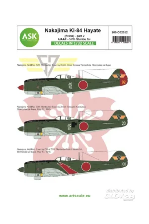 Decal Nakajima Ki-84 Hayate (Frank) part 2 - Imperial Japanese Army Air Force - 57th Shinbu tai Beperkt Aanbod