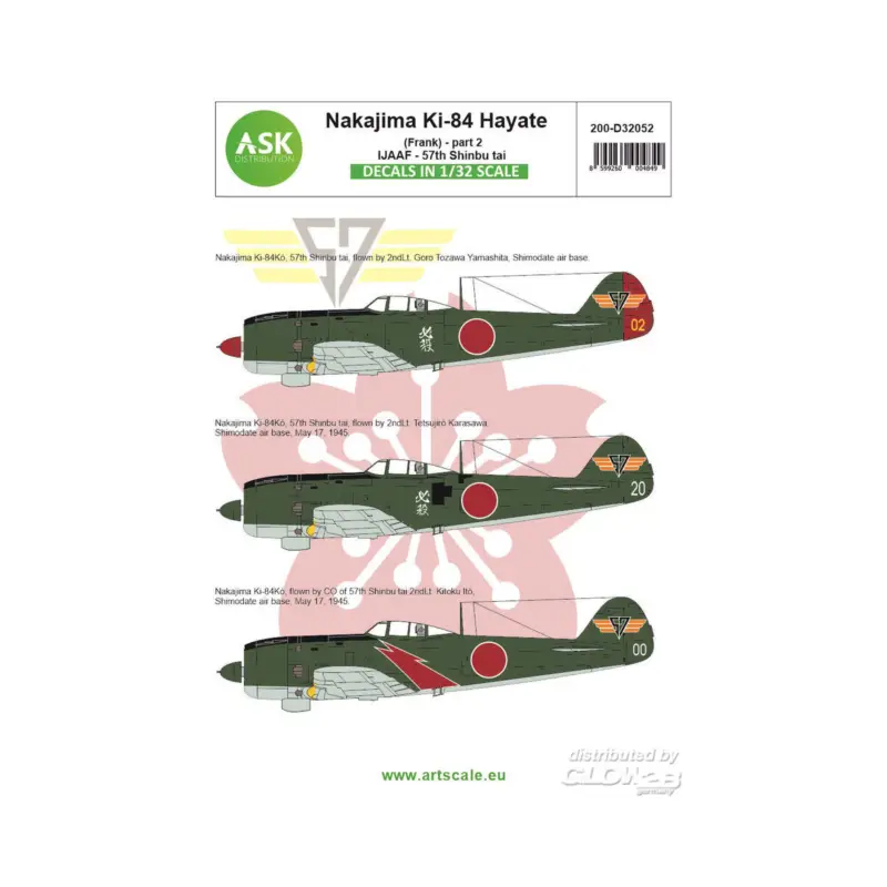 Decal Nakajima Ki-84 Hayate (Frank) part 2 - Imperial Japanese Army Air Force - 57th Shinbu tai Beperkt Aanbod
