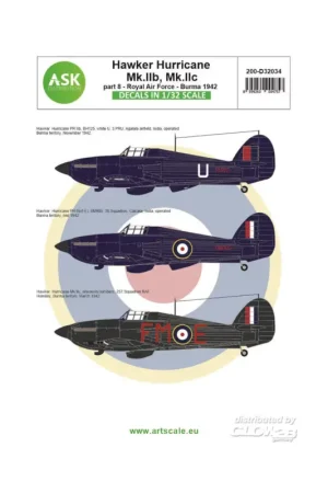 Decal Hawker Hurricane Mk.IIb / Mk.IIc part 8 - Royal Air Force Burma 1942 Laatste Versie