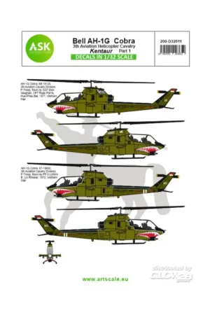 Decal Bell AH-1G Cobra Kentaur 3th Aviation helicopter cavalry part 1 Nieuw