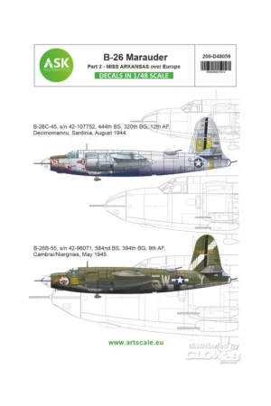 Decal B-26B Marauder part 2 - Over Europe, Miss Arkansas - Mediterranean area and D-Day ISH-TAK-HA-BA Lage Kosten