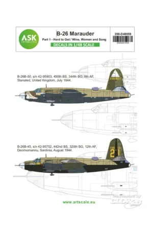 Decal B-26B Marauder part 1 - Over Europe: Wine, Women and Song and Hard To Get Dagaanbieding
