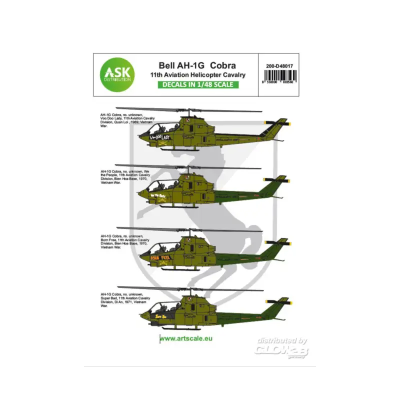 Decal Bell AH-1G Cobra 11th Aviation Helicopter Cavalery part 3 Lage Kosten