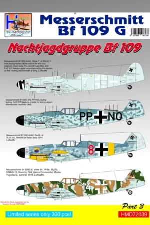 Merkproduct Decal RE-PRINTED!!! Messerschmitt Bf-109G NJGr Messerschmitt Bf-109, Pt.3