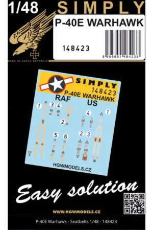 Flitsaanbieding Decal Curtiss P-40E WARHAWK - SEATBELTS 1/48 Brand new HGW seatbelts in 1/48 scale. (designed to be used with Eduard kits)Specia