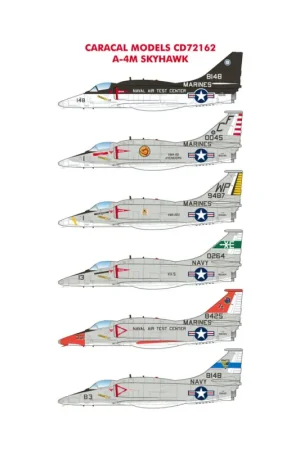 Decal Douglas A-4M SkyhawkSix colorful marking options for US Navy/Marine Corps A-4M Skyhawks. Premium