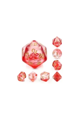 Set of 7 Multi-Size Dice with Box – Crimson Light Speciale Aanbieding