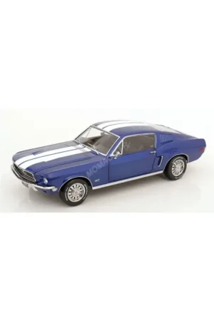 Koop Online Ford mustang gt fastback 1968 metallic blue white stripes Miniatuur