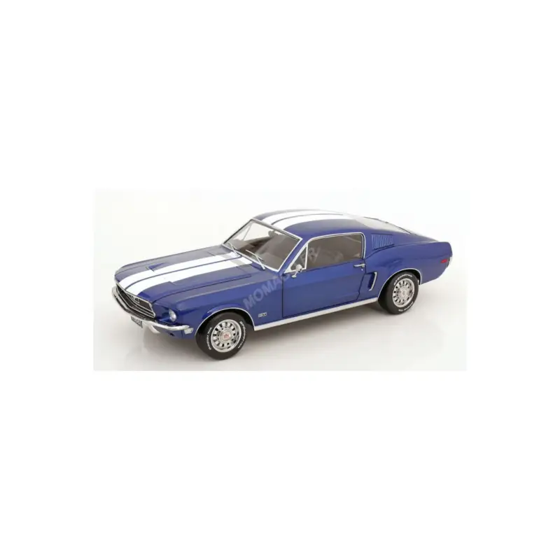 Koop Online Ford mustang gt fastback 1968 metallic blue white stripes Miniatuur