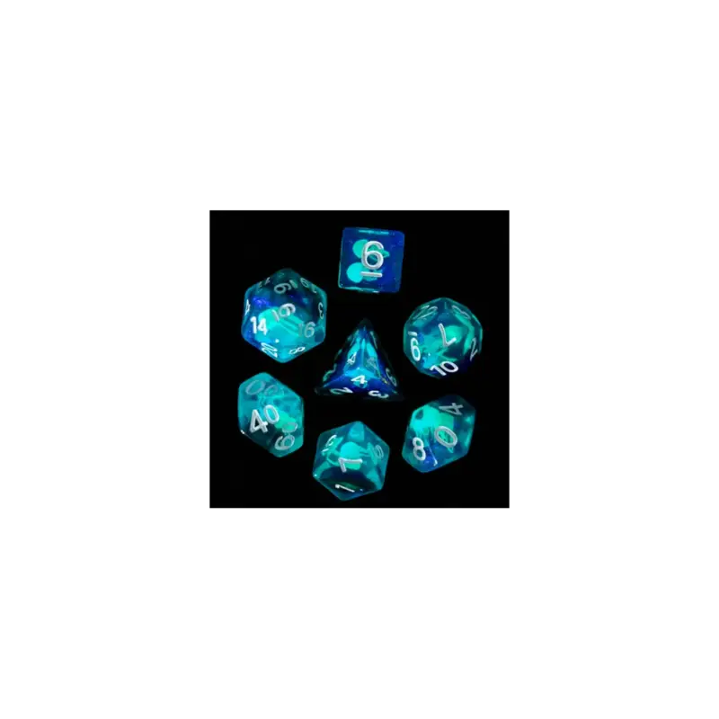 Set of 7 Polyhedral Resin Dice - Medusa (Glow in the dark) Flitsaanbieding