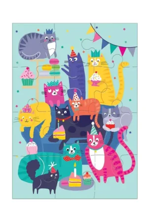 Mudpuppy Puzzle: CAT PARTY wenskaart 13x18cm, 12 stukjes, 3+ Hete Deal