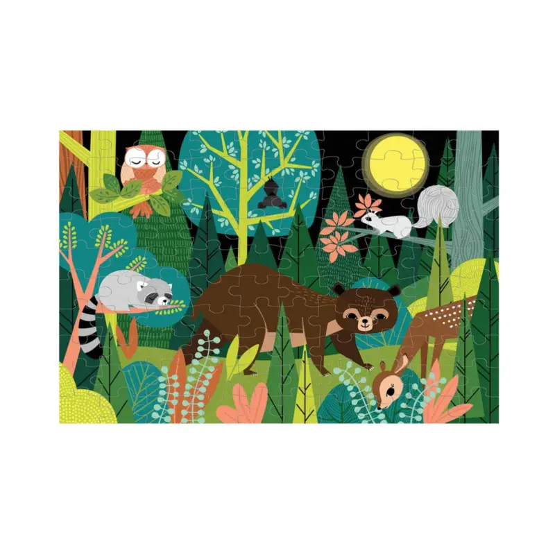 Mudpuppy Puzzle: INTO THE FOREST lichtgevend in het donker 45x30cm, 100 stukjes, doos 19x13x9cm, 5+ Veilige Betaling