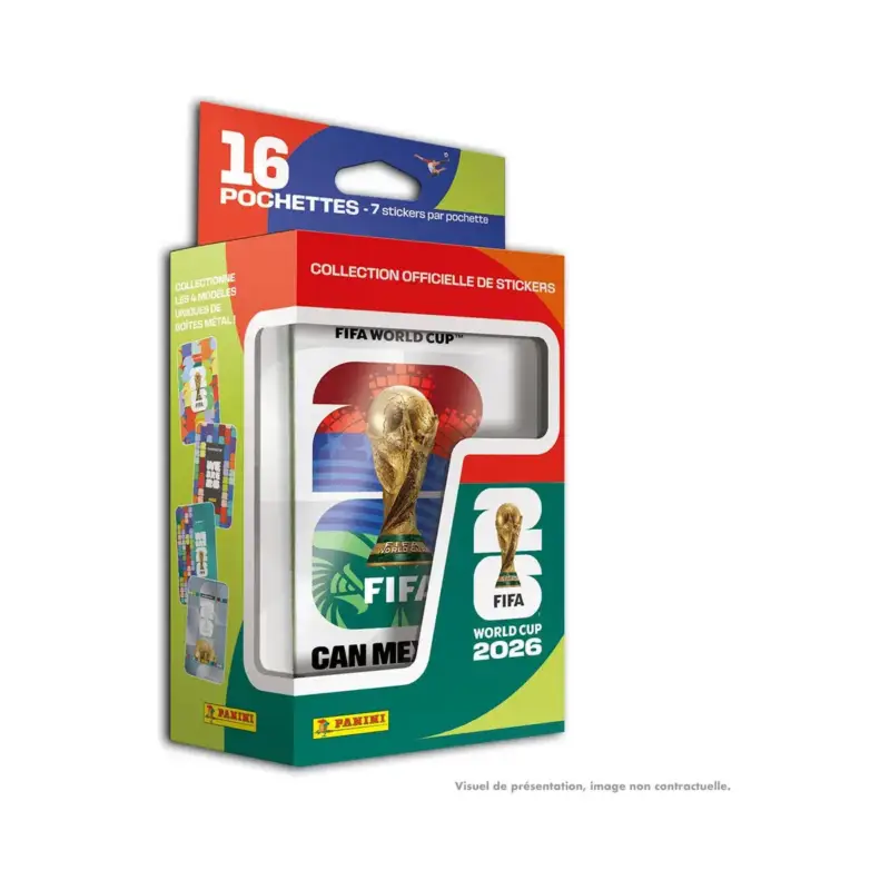 Meest Verkocht Panini FIFA World Cup 2026 metalen box met 16 zakjes van 7 officiële stickers