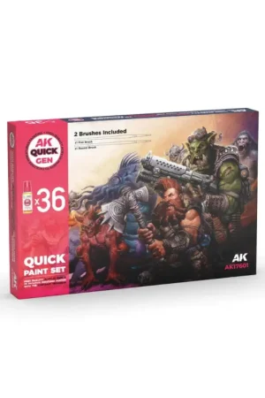 AK INTERACTIVE: QUICK PAINT SET 36 QUICK GEN COLORS acrylic paint (2 BRUSHES) Acrylverf Bestseller