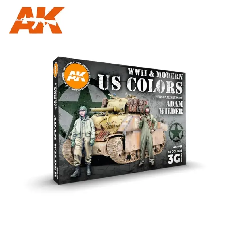 Beperkte Voorraad AK INTERACTIVE: SET acrylic paint 3rd Generation 17mL - Adam Wilder Signature Set. Special WWII and Modern Us Colors Paint Set.