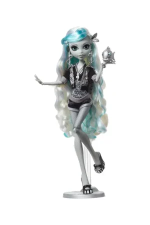 Monster High Reel Drama Lagoona Blue Doll in Black and White Snelle Levering