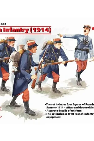 Franse Infanterie 1914 (4 x Cijfers) Volledig nieuwe mal kit Figuren Meest Verkocht