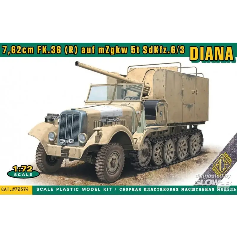 Sdkfz.6/3 DIANA 7,62cm FK.36 (R) op mZgkw 5t Schaalmodel Gecertificeerd
