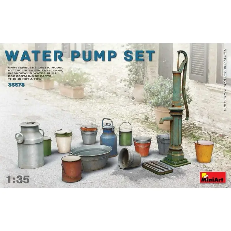 Flitsaanbieding Waterpomp set.Set bevat 52 onderdelen voor het samenstellen van modellen van emmers, blikken, waskom en waterpomp.