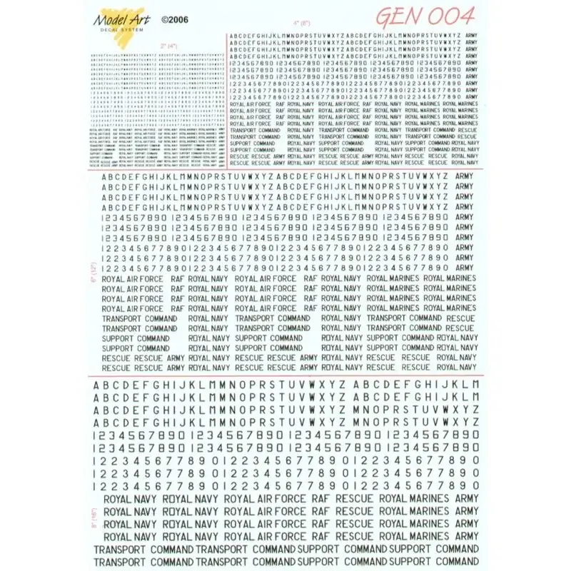 Beperkte Voorraad Sticker Post-war RAF Lettering (in black) :1:72 2 4 6 and 8 inch letters numerals & logos Royal Navy Royal Air Force Royal Marin