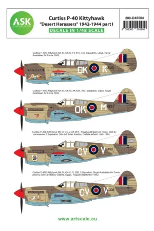 Nieuw Curtiss P-40E Kittyhawk 'Desert Harassers' 1942-1944 deel I Decal