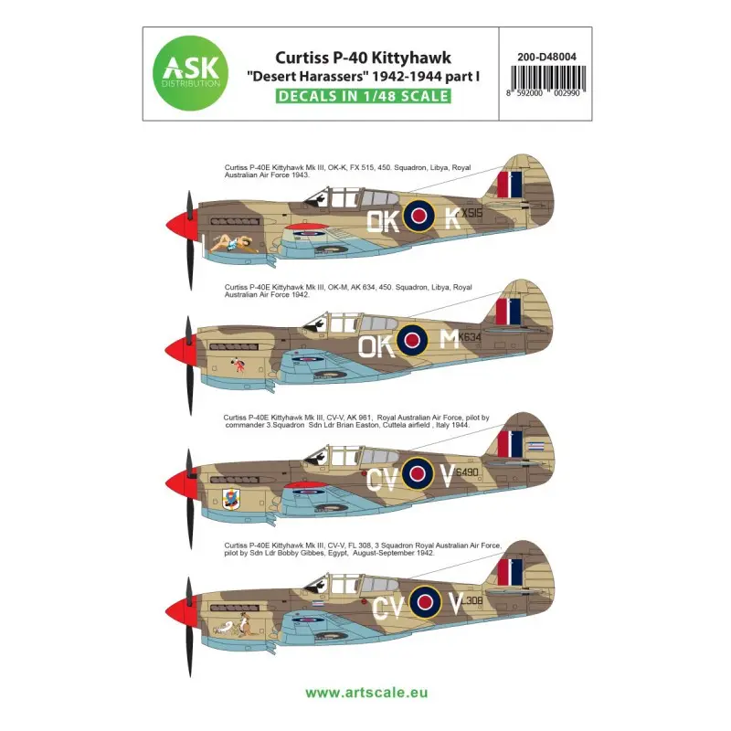 Nieuw Curtiss P-40E Kittyhawk 'Desert Harassers' 1942-1944 deel I Decal