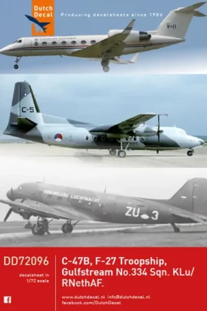Premium Sticker C-47B, Fokker F-27 Troopship, Gulfstrem no 334 Sen KLU/ RNethAF Decal