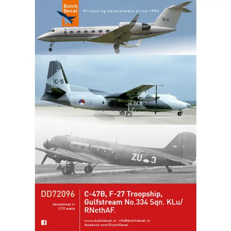 Premium Sticker C-47B, Fokker F-27 Troopship, Gulfstrem no 334 Sen KLU/ RNethAF Decal