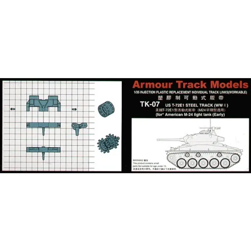 Uitverkoop US T-72E1 M24 Chaffee (Early) Steel type. (injection moulded) Rupsbanden