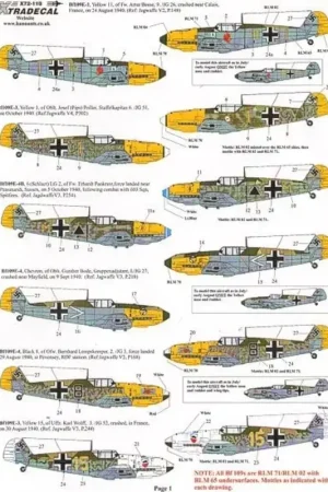Sticker Battle of Britain 70th Anniversary 2010 Luftwaffe (11) Messerschmitt Bf 109E3/4 Yellow 11 9./JG 26 Fw Artur Beese Aug 19 Betrouwbaar