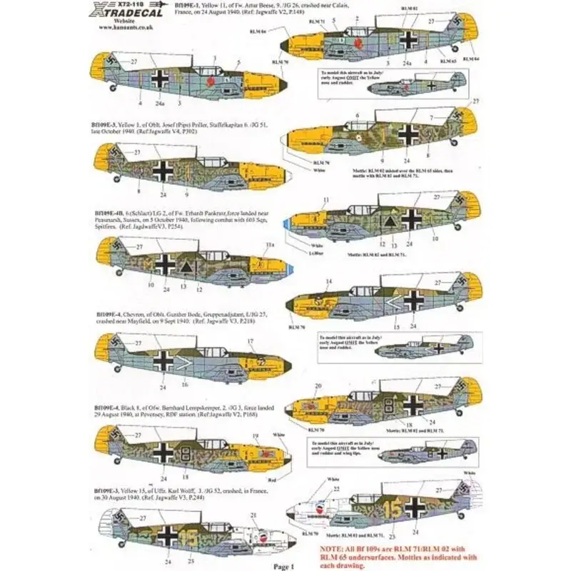 Sticker Battle of Britain 70th Anniversary 2010 Luftwaffe (11) Messerschmitt Bf 109E3/4 Yellow 11 9./JG 26 Fw Artur Beese Aug 19 Betrouwbaar