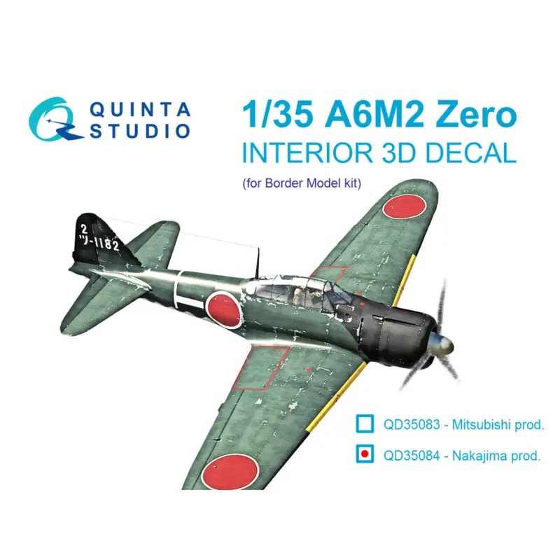 Mitsubishi A6M2 Zero (Nakajima Prod.) 3D-Printed & colored Interior on decal paper (Border Model) Betrouwbaar