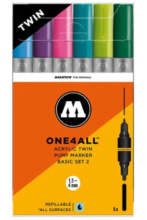 Molotow Acryl Marker One4All Twin 02 Pak van 6 stuks Exclusieve Aanbieding