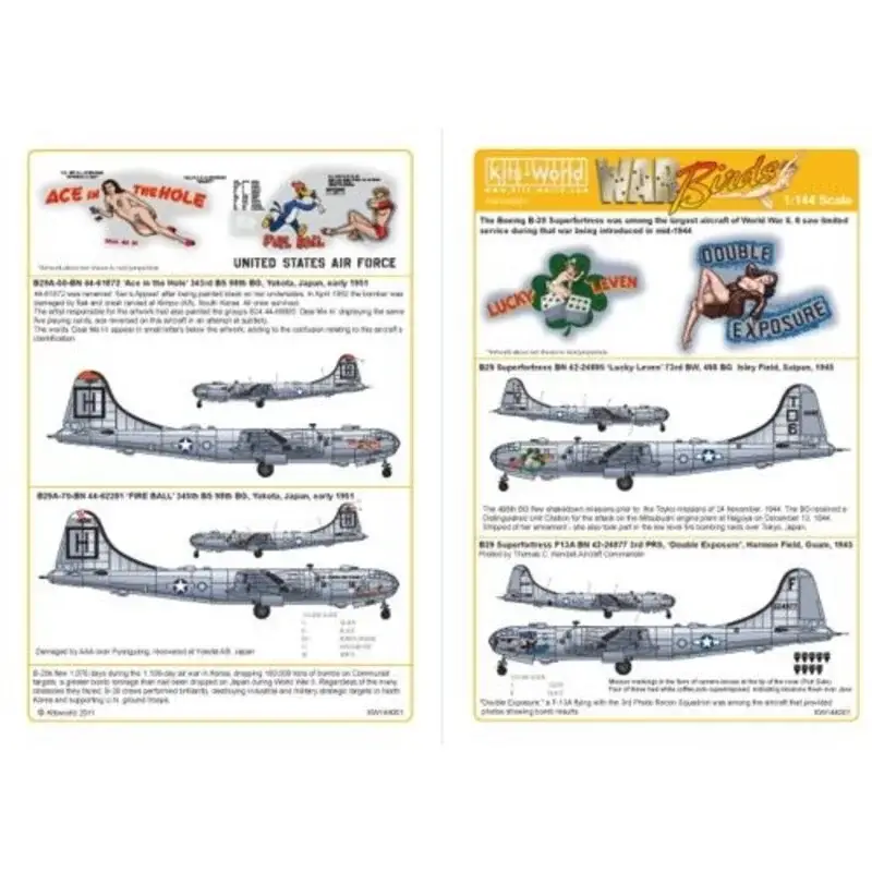 Nu Kopen Sticker Boeing B-29 Super Fortress (4) 42-24895 73 BW/498 BG ′Lucky Leven′; 42-24877 3rd Photo Recon Squadrond ′Double Exposure′
