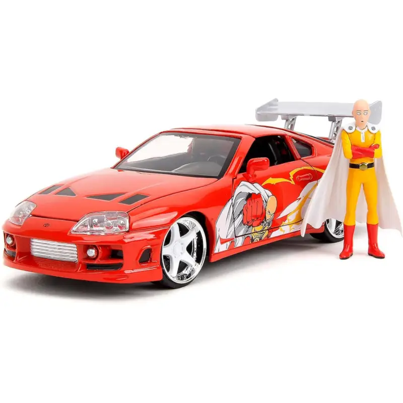 Tijdelijk Beschikbaar Toyota supra w/one punch man figure red hollywood rides 1995 1/24 Miniatuur