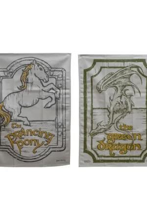 The Lord of the Rings set of 2 tea towels Green Dragon & Prancing Pony 69 cm Voordeelprijs