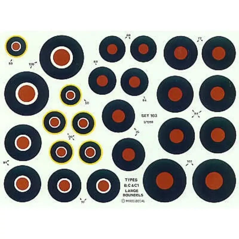 Sticker RAF WWII Roundels. Type B 60 64 75 77 84 100 Type C 77 84 100 Type C1 50 56 (RAF Roundels) Lage Prijs