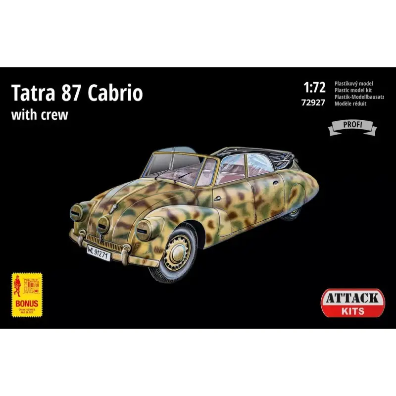 Tatra 87 Cabrio met bemanning incl. p/e fret, resin crew figures - chauffeur en officier Gecertificeerd