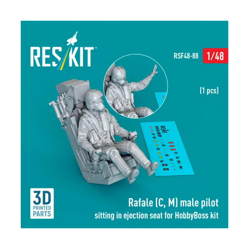 Rafale (C, M) male pilot sitting in ejection seat for HobbyBoss kit (1 pcs) (3D Printed) Laatste Kans