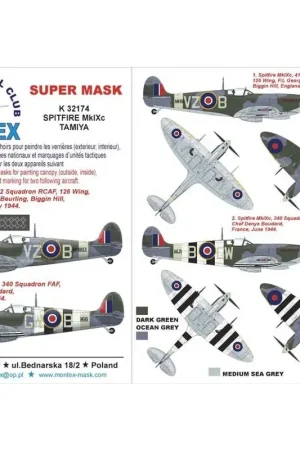 Must-Have Supermarine Spitfire Mk.IX 2 canopy mask (exterior and interior) + 3 insignia masks + decals (designed To Be Farming with Tamiya