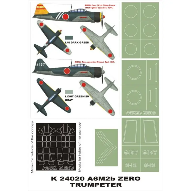 Mitsubishi A6M2b Model 21 Zero 2 canopy mask (exterior and interior) + 4 insignia masks (designed to Be Farming with Trumpeter k Op = Op