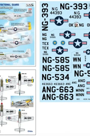 Voordeelprijs Sticker Meer ANG/Air National Guard Noord-Amerikaanse P-51D Mustangs. Washington, Texas, Minnesota en Oklahoma.