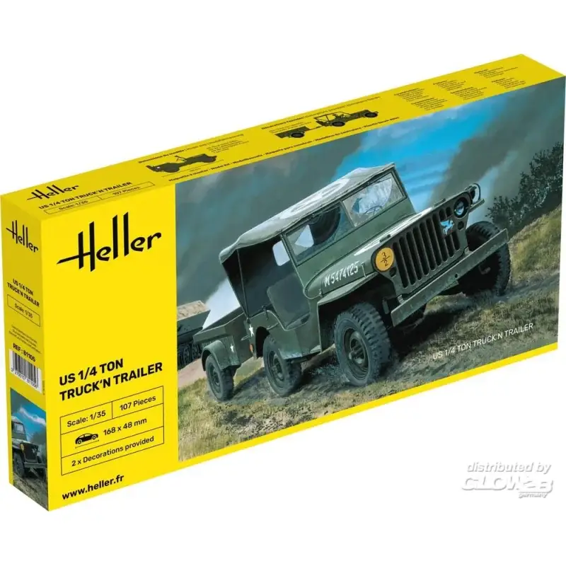 Jeep Willis+Trailer 1:35 Schaalmodel Beperkt Aanbod